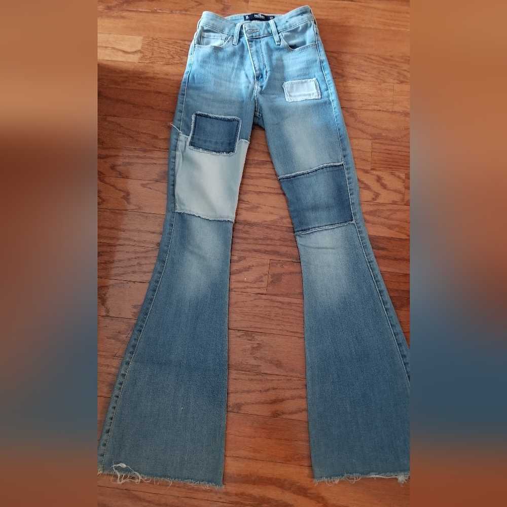 Hollister Light Blue Patchwork Flare Jeans Size 25